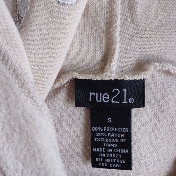 Rue21 Faux Fleece Cropped‎ Floral Embroidered Hoodie Sz S - Picture 8 of 10